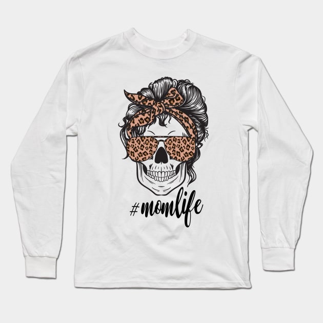 Mom Life Skull Cheetah print Retro Bandana Long Sleeve T-Shirt by PIIZ